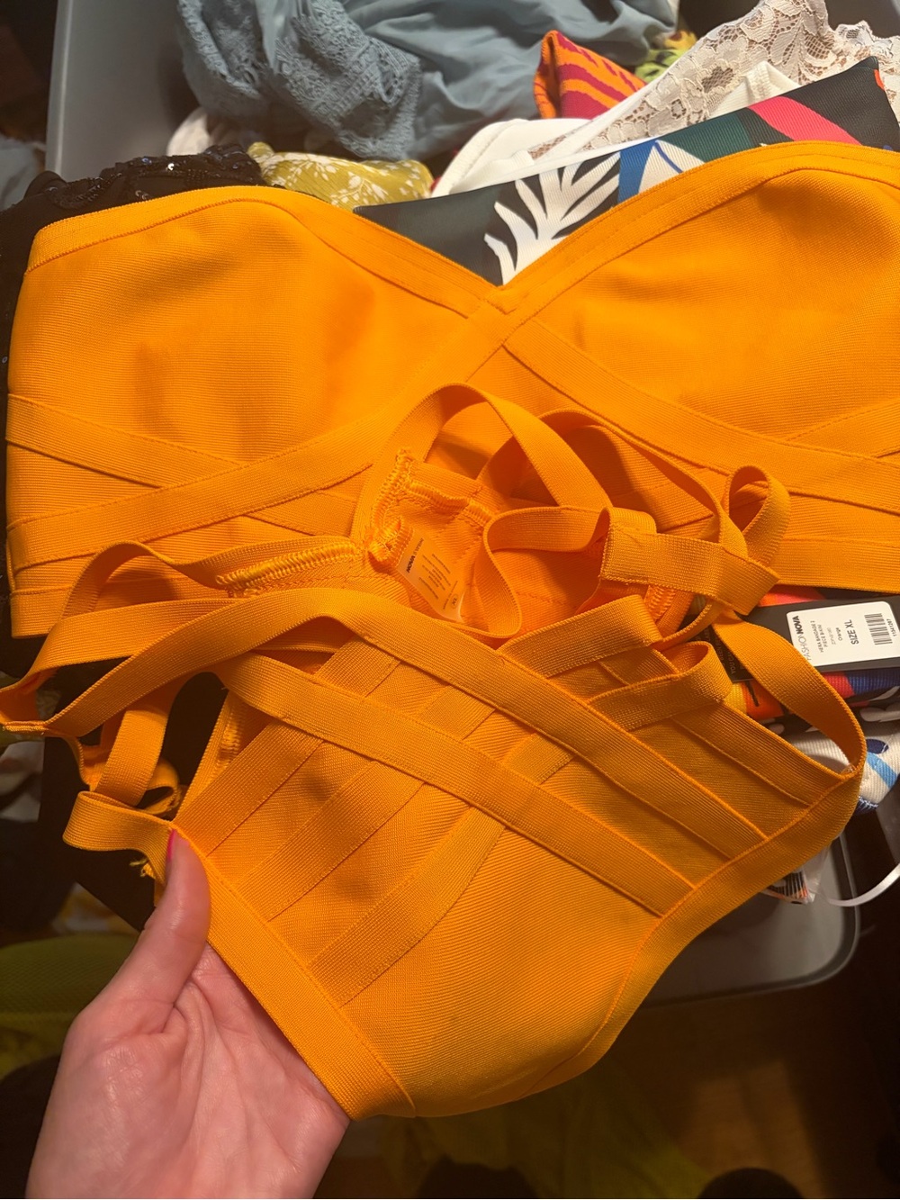 Fashion Nova Strapless Orange Bandage Bikini Set